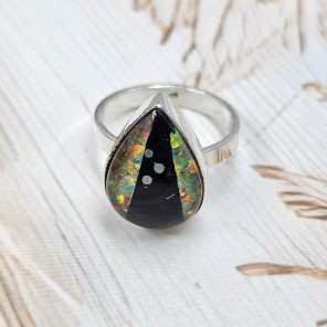 Black Onyx &  Aurora Inlay Size US 10 925 Sterling Silver Ring (REXT62-260)