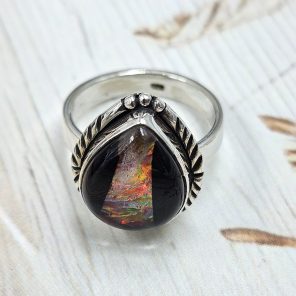 Black Onyx &  Aurora Inlay Size US 7 925 Sterling Silver Ring (REXT62-251)