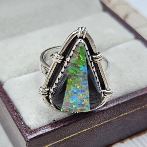 Black Onyx &  Aurora Inlay Size US 7 925 Sterling Silver Ring (REXT62-250)