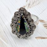 Black Onyx &  Aurora Inlay Size US 9 925 Sterling Silver Ring (REXT62-256)