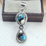 White Buffalo & Mohave Turquoise 1.5" 925 Sterling Silver Pendant (RS19-91)