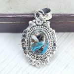White Buffalo & Mohave Turquoise 1" 925 Sterling Silver Pendant (RS19-88)
