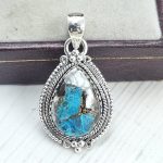 White Buffalo & Mohave Turquoise 1" 925 Sterling Silver Pendant (RS19-89)