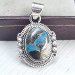White Buffalo & Mohave Turquoise 1" 925 Sterling Silver Pendant (RS19-87)