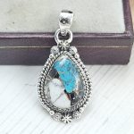 White Buffalo & Mohave Turquoise 1.25" 925 Sterling Silver Pendant (RS19-85)