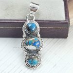 White Buffalo & Mohave Turquoise 1.5" 925 Sterling Silver Pendant (RS19-86)