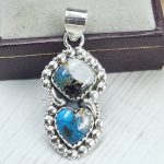 White Buffalo & Mohave Turquoise 1.5" 925 Sterling Silver Pendant (RS19-84)