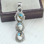 White Buffalo & Mohave Turquoise 1.5" 925 Sterling Silver Pendant (RS19-82)