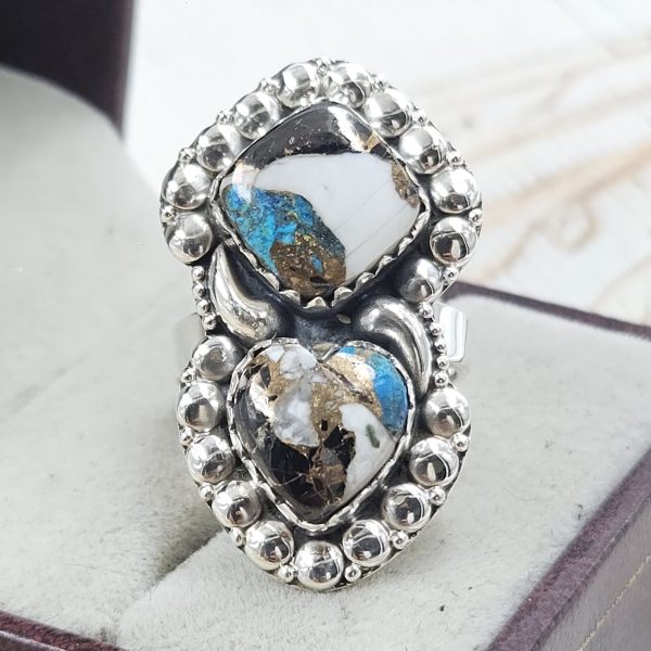 White Buffalo & Mohave Turquoise 925 Sterling Silver Ring (RS19-98)