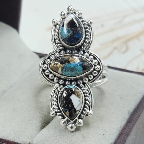 White Buffalo & Mohave Turquoise 925 Sterling Silver Ring (RS19-96)