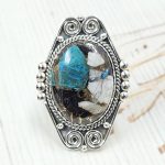 White Buffalo & Mohave Turquoise 925 Sterling Silver Ring (RS19-106)