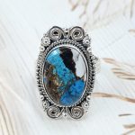 White Buffalo & Mohave Turquoise 925 Sterling Silver Ring (RS19-104)