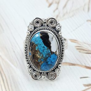 White Buffalo & Mohave Turquoise 925 Sterling Silver Ring (RS19-104)
