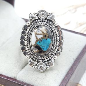 White Buffalo & Mohave Turquoise 925 Sterling Silver Ring (RS19-95)