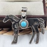 Horse Kingman Turquoise Southwest 1.25" 925 Silver Pendant (RS23-51)