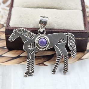 Horse Charoite Southwest 1.25" 925 Silver Pendant (RS23-48)