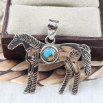 Horse Spiny Oyster Turquoise Southwest 1.25" 925 Silver Pendant (RS23-50)