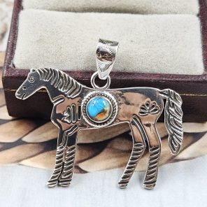 Horse Spiny Oyster Turquoise Southwest 1.25" 925 Silver Pendant (RS23-50)