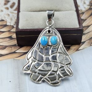 Ghost Kingman Turquoise Southwest 1.5" 925 Silver Pendant (RS23-41)