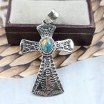 Cross Spiny Oyster Turquoise Southwest 1.5" 925 Silver Pendant (RS23-63)
