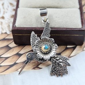Wood Pecker Spiny Oyster Turquoise Southwest 1.25" 925 Silver Pendant (RS23-78)