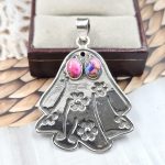 Ghost Pink Dahlia Turquoise Southwest 1.5" 925 Silver Pendant (RS23-53)