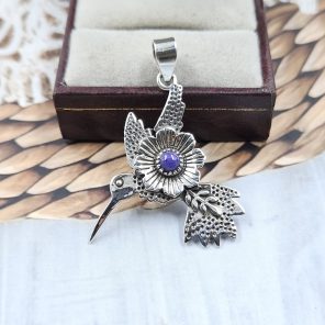 Wood Pecker Charoite Southwest 1.25" 925 Silver Pendant (RS23-80)