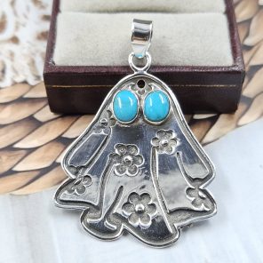 Ghost Kingman Turquoise Southwest 1.5" 925 Silver Pendant (RS23-52)