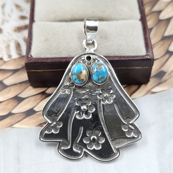 Ghost Spiny Oyster Turquoise Southwest 1.5" 925 Silver Pendant (RS23-54)