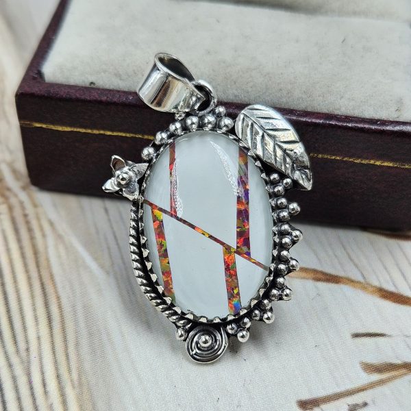 Aurora Opal Inlay 1.25" 925 Silver Pendant (RS32-117)