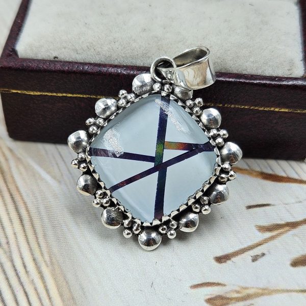 Aurora Opal Inlay 1.25" 925 Silver Pendant (RS32-133)