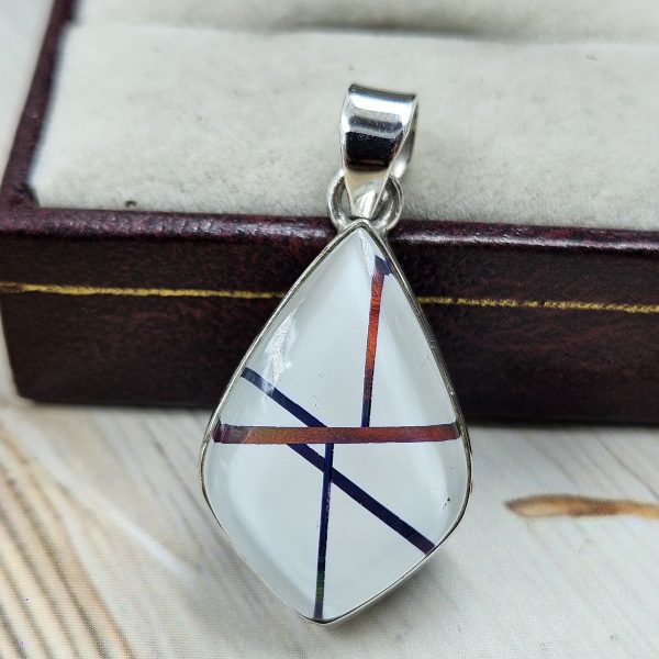 Aurora Opal Inlay 1.25" 925 Silver Pendant (RS32-134)