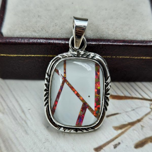 Aurora Opal Inlay 1.25" 925 Silver Pendant (RS32-129)