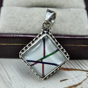 Aurora Opal Inlay 1.25" 925 Silver Pendant (RS32-130)