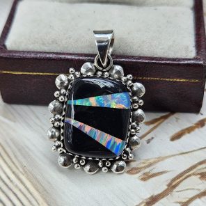 Aurora Opal Inlay 1.25" 925 Silver Pendant (RS32-124)