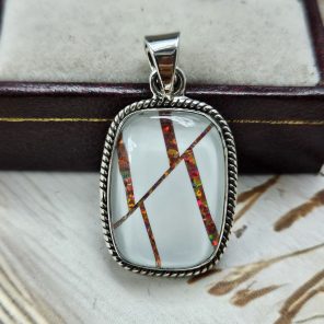 Aurora Opal Inlay 1.25" 925 Silver Pendant (RS32-126)