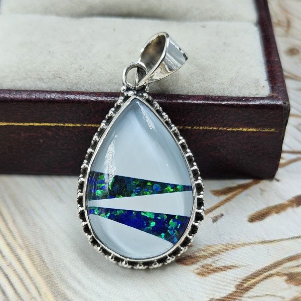 Aurora Opal Inlay 1.25" 925 Silver Pendant (RS32-122)