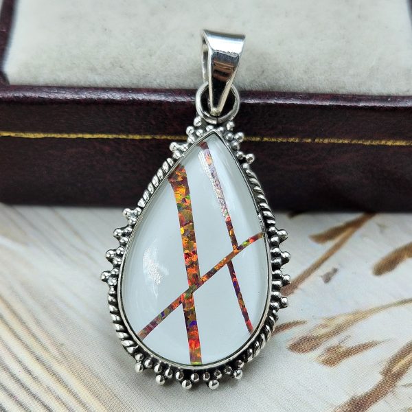 Aurora Opal Inlay 1.25" 925 Silver Pendant (RS32-123)