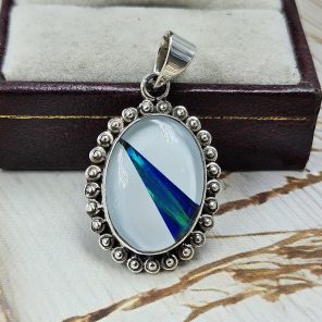 Aurora Opal Inlay 1.25" 925 Silver Pendant (RS32-120)