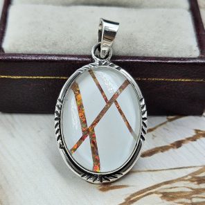Aurora Opal Inlay 1.25" 925 Silver Pendant (RS32-119)