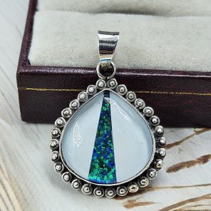 Aurora Opal Inlay 1.25" 925 Silver Pendant (RS32-118)