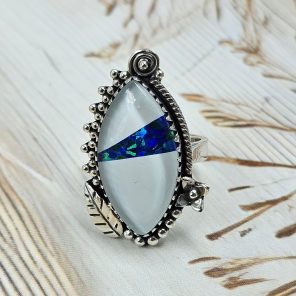 Aurora Opal Inlay Size US 7 925 Silver Ring (RS32-141)