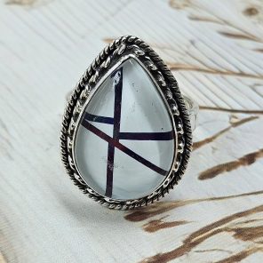 Aurora Opal Inlay Size US 10 925 Silver Ring (RS32-138)