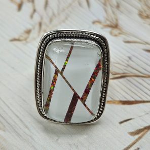 Aurora Opal Inlay Size US 10 925 Silver Ring (RS32-139)