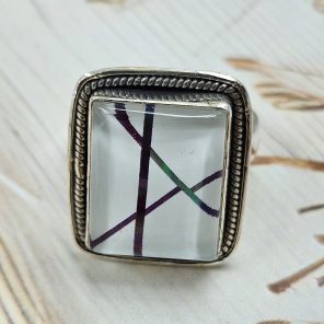 Aurora Opal Inlay Size US 10 925 Silver Ring (RS32-137)