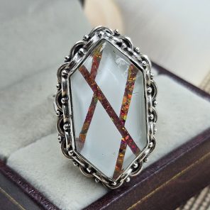 Aurora Opal Inlay Size US 10 925 Silver Ring (RS32-135)