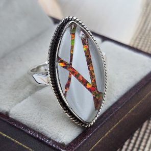 Aurora Opal Inlay Size US 10 925 Silver Ring (RS32-136)