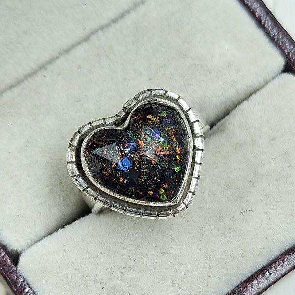 Aurora Opal Inlay 925 Silver Ring (RS7-60) - Image 2