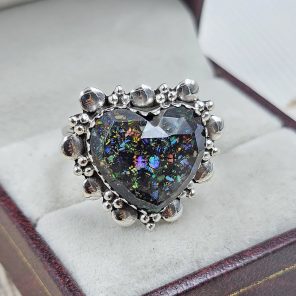 Aurora Opal Inlay 925 Silver Ring (RS7-52)