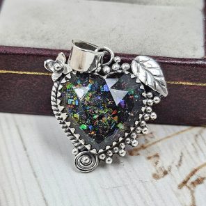 Aurora Opal Inlay 1" 925 Silver Pendant (RS7-68)